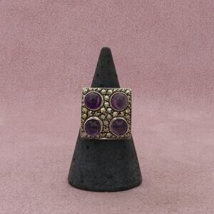 sterling silver vintage marcasite studded amethyst ring size 6